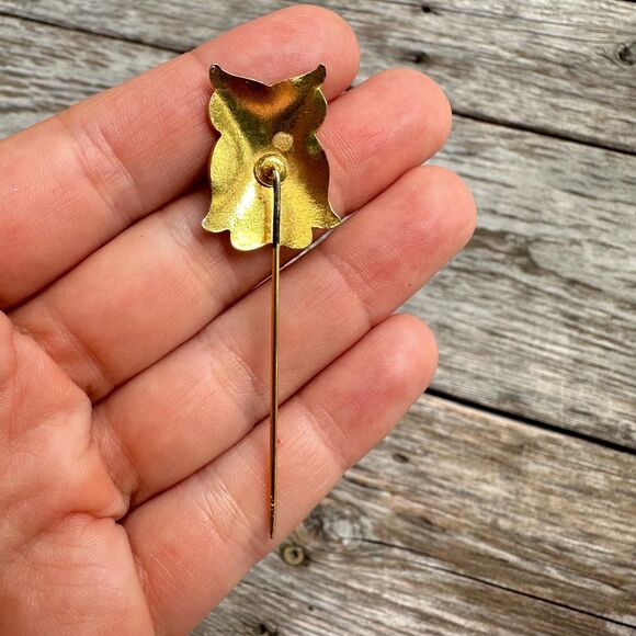 Vintage Cloisonné Owl Stick Pin: Enamel Brooch - Picture 2 of 2